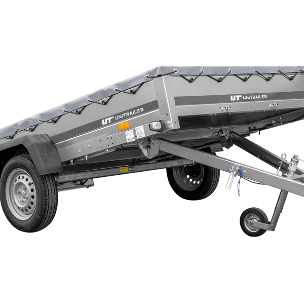 UNITRAILER Garden Trailer 265 KIPP – PKW-Anhänger 264,3 × 149,9 cm – 750 kg – Einachser – flache graue Plane – Ansicht 1