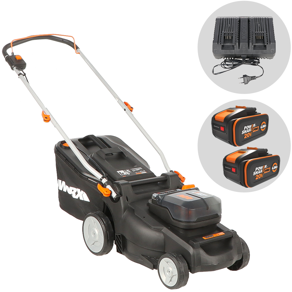 Worx Nitro WG737E Akku-Rasenmäher – 37 cm Schnittbreite – zum Schieben – mit Fangkorb – Ansicht 1